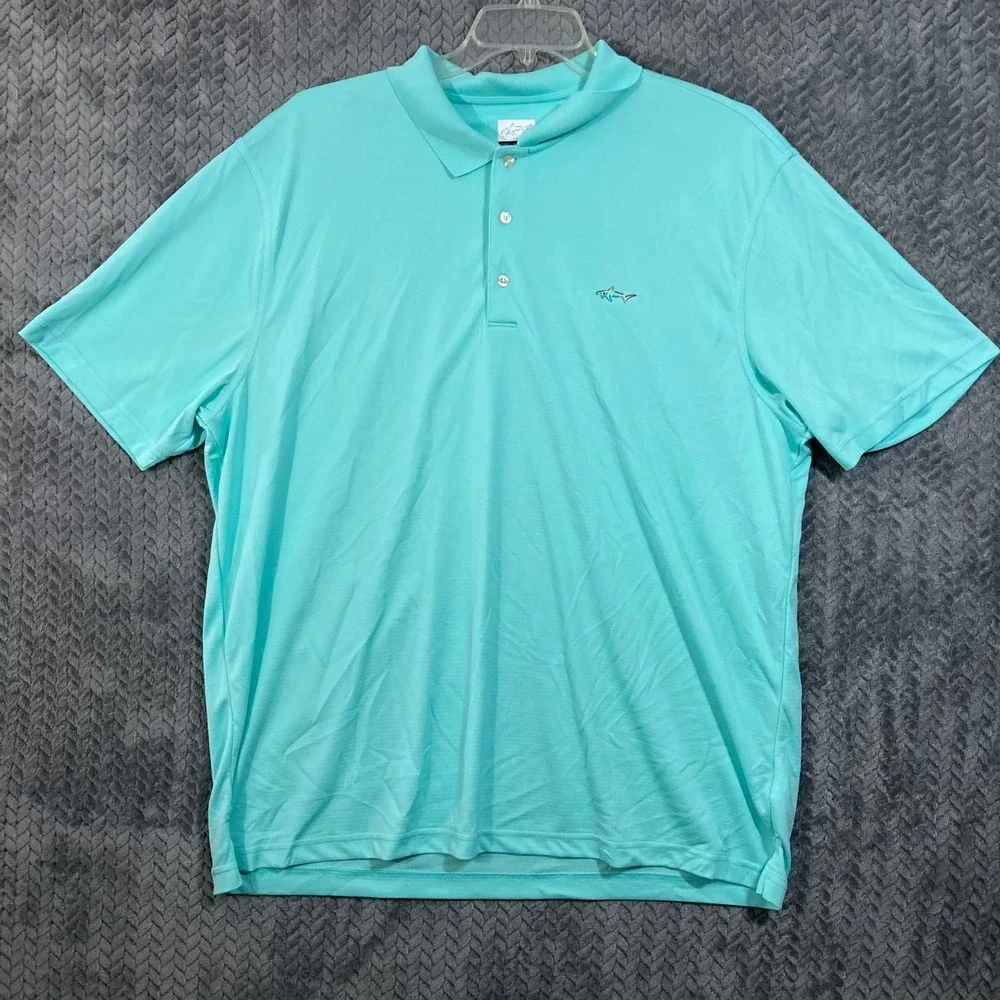 Greg Norman Mens XXL Polo Blue Logo Golf Yacht Casual Vacation Breathable